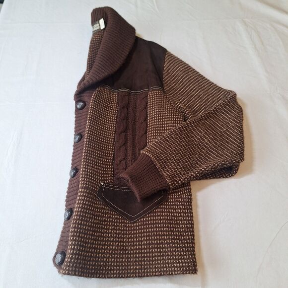 Vintage Studio One By Campus Brown Knit Suede Cardigan Sweater Grandpacore Sz XL - Picture 10 of 11
